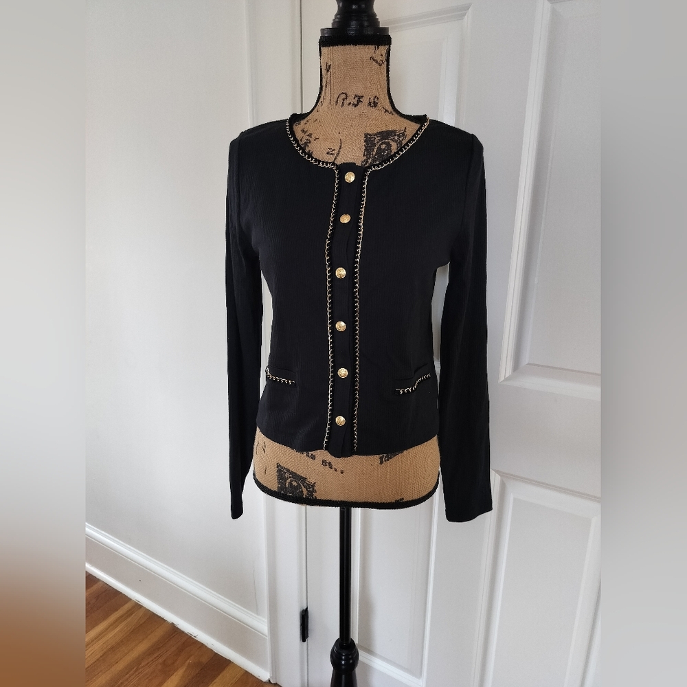 J.Crew Rib Lady Sweater With Chain Trim Black Women's Size M